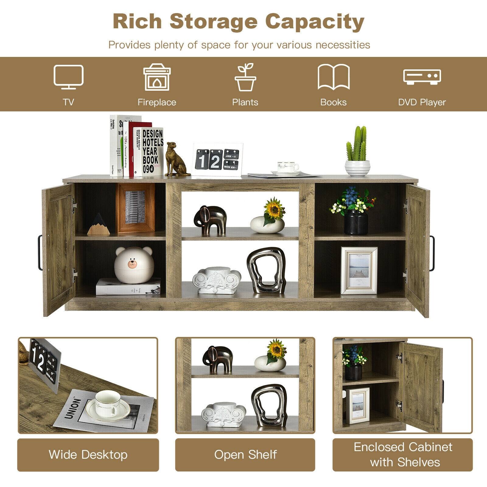 Rich Storage Capacity Provides plenty of space for your various necessities TV Fireplace Plants Books DVD Player Wide Desktop Open Shelf Enclosed Cabinet with Shelves