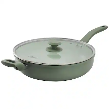 Front. Oster - Oster Sutterville Choice 5 Quart Ceramic Nonstick Saute Pan with Lid in Evergreen - Greeb.