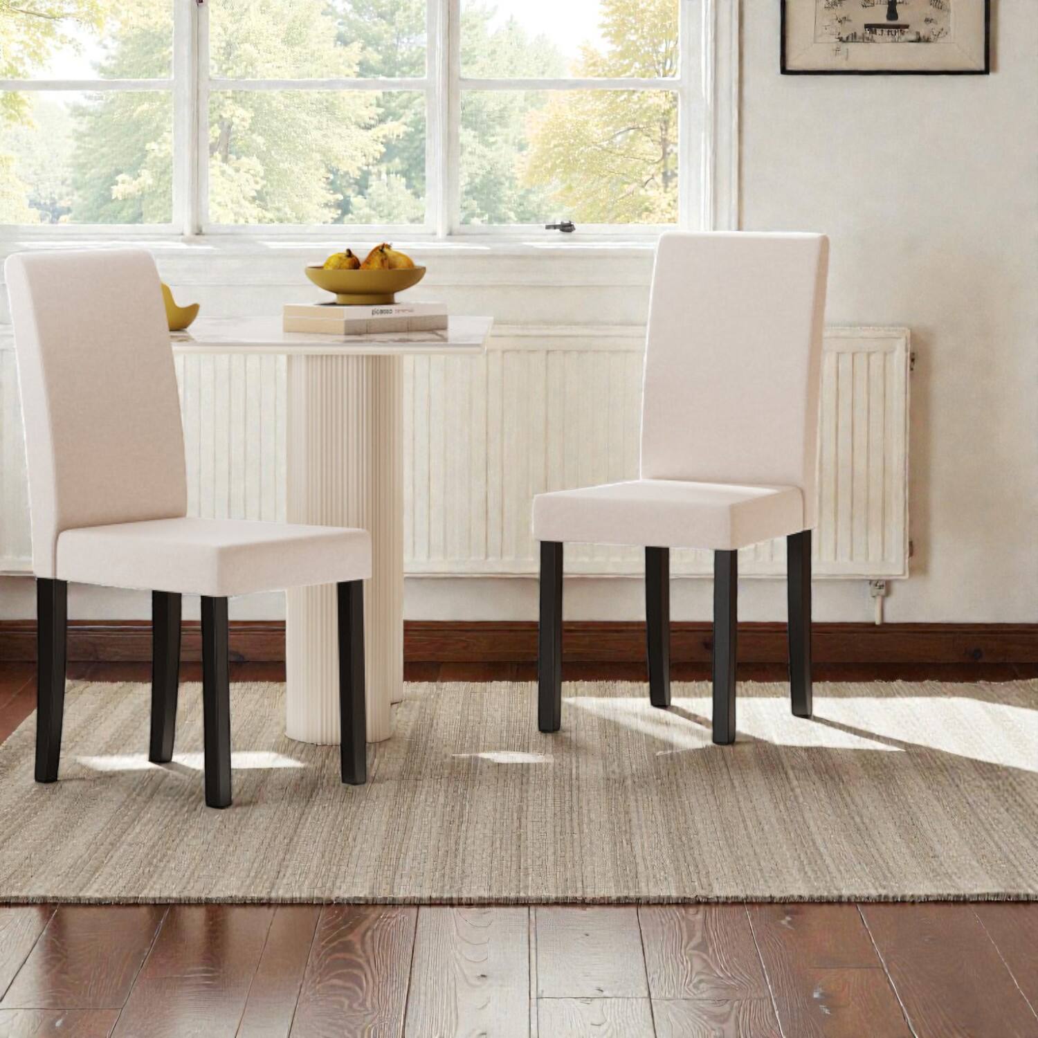 Front. Hivvago - Modern Upholstered Parsons Chair Set of 2 with Sleek Mid-Century Design - Beige.