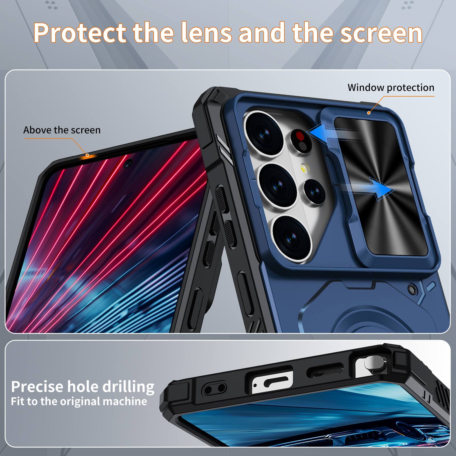 Protect the lens and the screen  
Window protection  
Above the screen  
Precise hole drilling  
Fit to the original machine