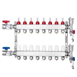 VEVOR - 8-Branch Radiant Heat Manifold, 1/2" PEX Tubing Manifold,Stainless Steel PEX Manifold for Hydronic Radiant Floor Heating - Silver