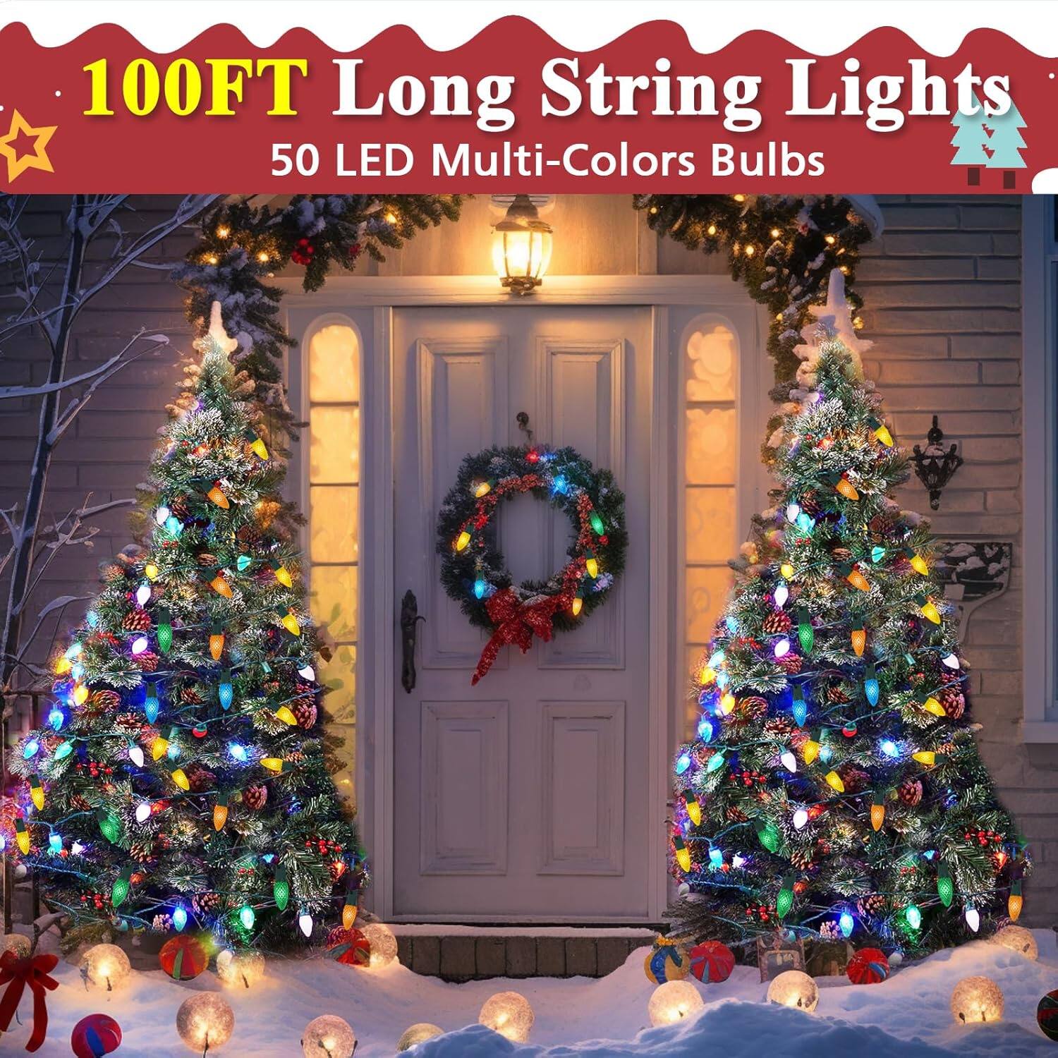 100FT Long String Lights
50 LED Multi-Colors Bulbs