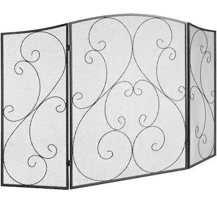 Front. VEVOR - Fireplace Screen 3 Panel, Sturdy Iron Mesh Fireplace Screen, 48"(L) x30.2"(H) Spark Guard Cover, No Assembly Required - Black.