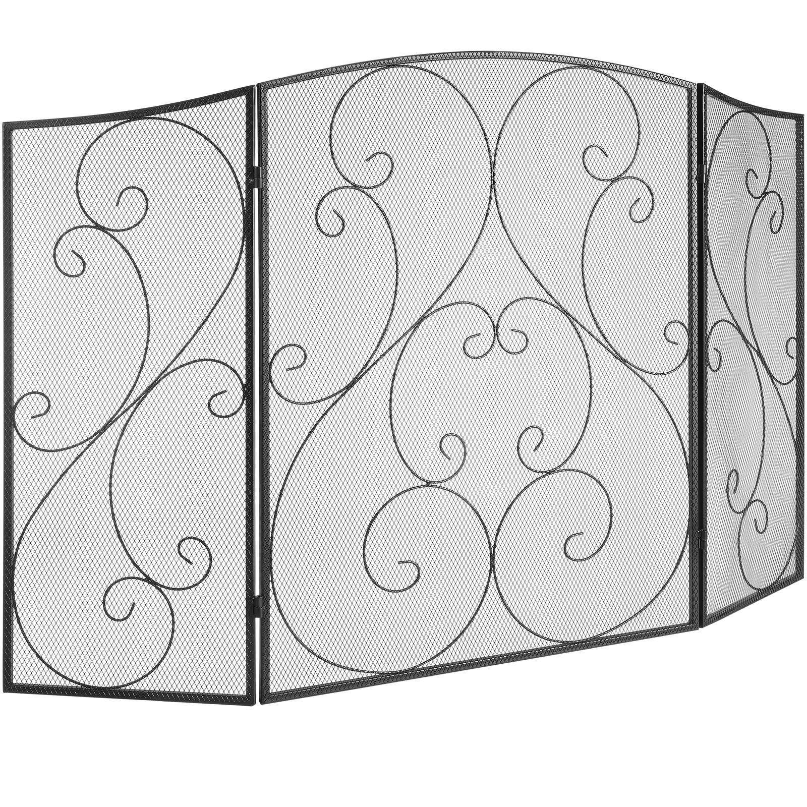 Front. VEVOR - Fireplace Screen 3 Panel, Sturdy Iron Mesh Fireplace Screen, 48"(L) x30.2"(H) Spark Guard Cover, No Assembly Required - Black.