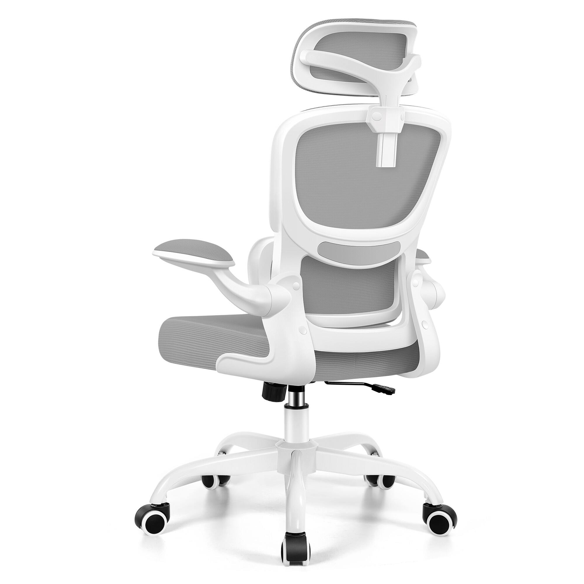 Back. Brick Attic - High Back Ergonomic Office Chair with Lumbar Support and Adjustable Headrest, Computer Chair with Flip-up Armrests - Light Grey.