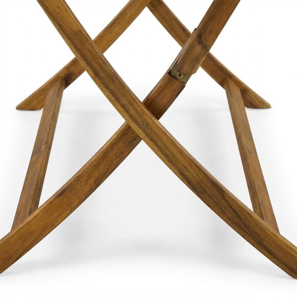 Back. Outdoor Escape - 7 Piece Clear Oil Bistro Table Set with 6 Folding Armchairs and Durable Finish - Natural Oil.