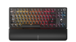 The image shows a close-up view of a Corsair keyboard with a rainbow color scheme. The keys are arranged in two rows, with the top row consisting of the numbers 1 through 9, and the bottom row containing the letters A through Z. The keyboard also features function keys, such as F1 through F12, and additional keys like Home, End, Page Up, Page Down, and arrow keys. The colorful design of the keyboard makes it visually appealing and unique.
