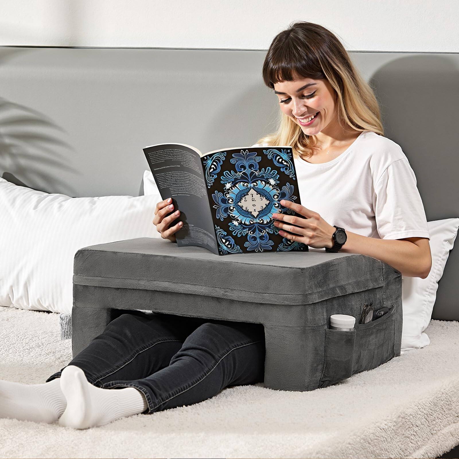 Alt View 5. Fabibe - Reading Pillow For Gaming Extra Large Lap Desk With Pockets And Cup Holder Laptop Memory Foam Bed Rest Sitting Up - Lap Desk Pillow.