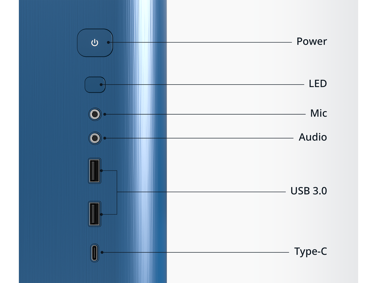 Power LED Mic Audio USB 3.0 Type-C