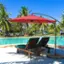 Alt View 3. Costway - 10 FT Patio Offset Umbrella w/8 Ribs Cross Base Tilt - Red.