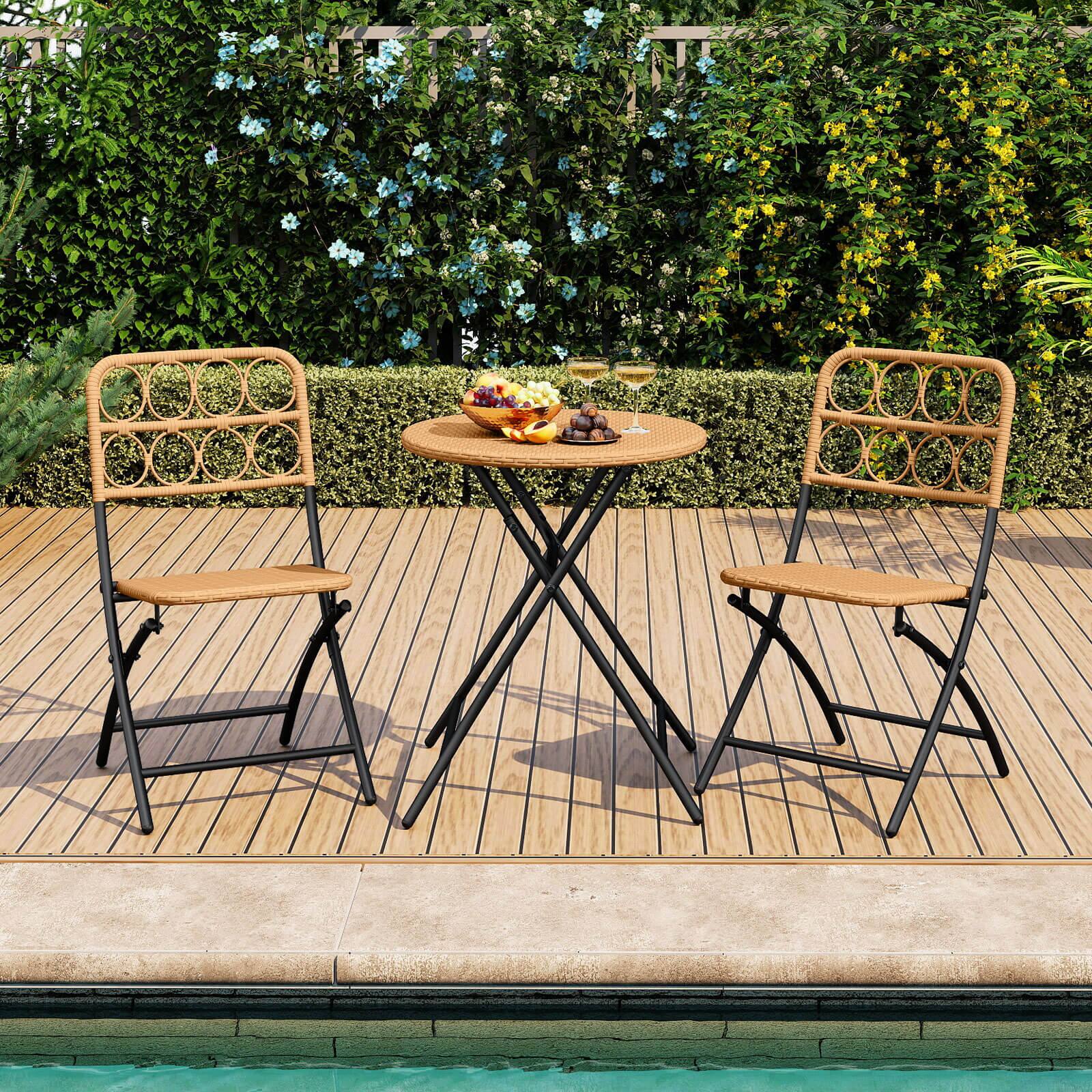 Alt View 5. Costway - Costway 3 PCS Patio Bistro Set with Wicker Seat & Tabletop for Backyard, Garden, Balcony - Brown.
