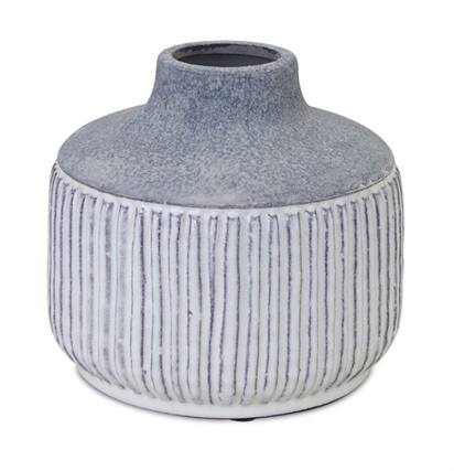 Front. BreeBe - Modern Grey Terra Cotta Vase with Glazed Accent 6"H - Brown, Beige, Grey.