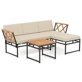 Costway - 3 PCS L-Shaped Patio Furniture Set with Loveseat Square Coffee Table Soft Back - Beige