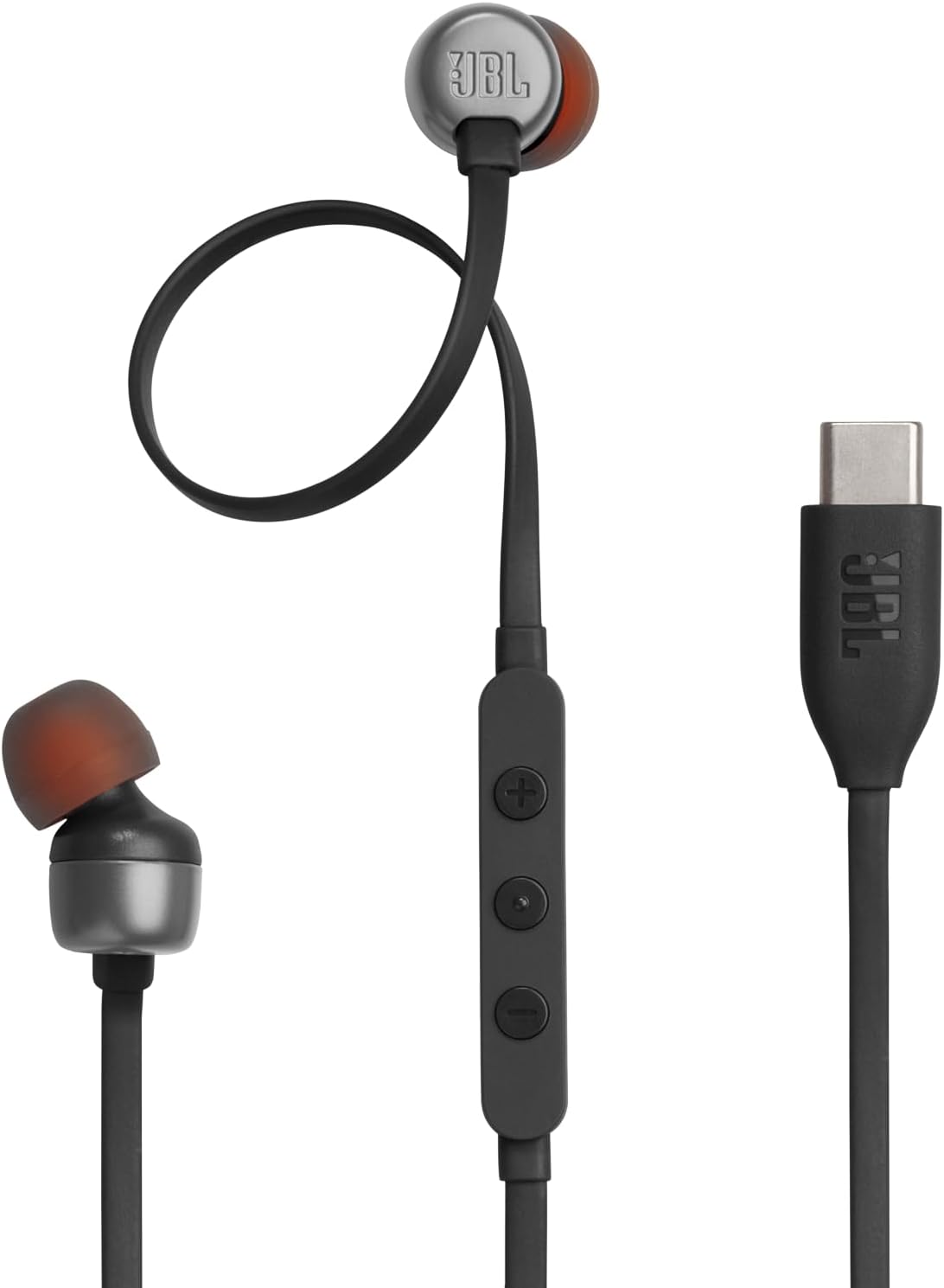 JBL - Tune 310C - Wired Hi-Res in-Ear Headphones, Tangle-Free Flat Cable, 3-Button Remote with Microphone - Black