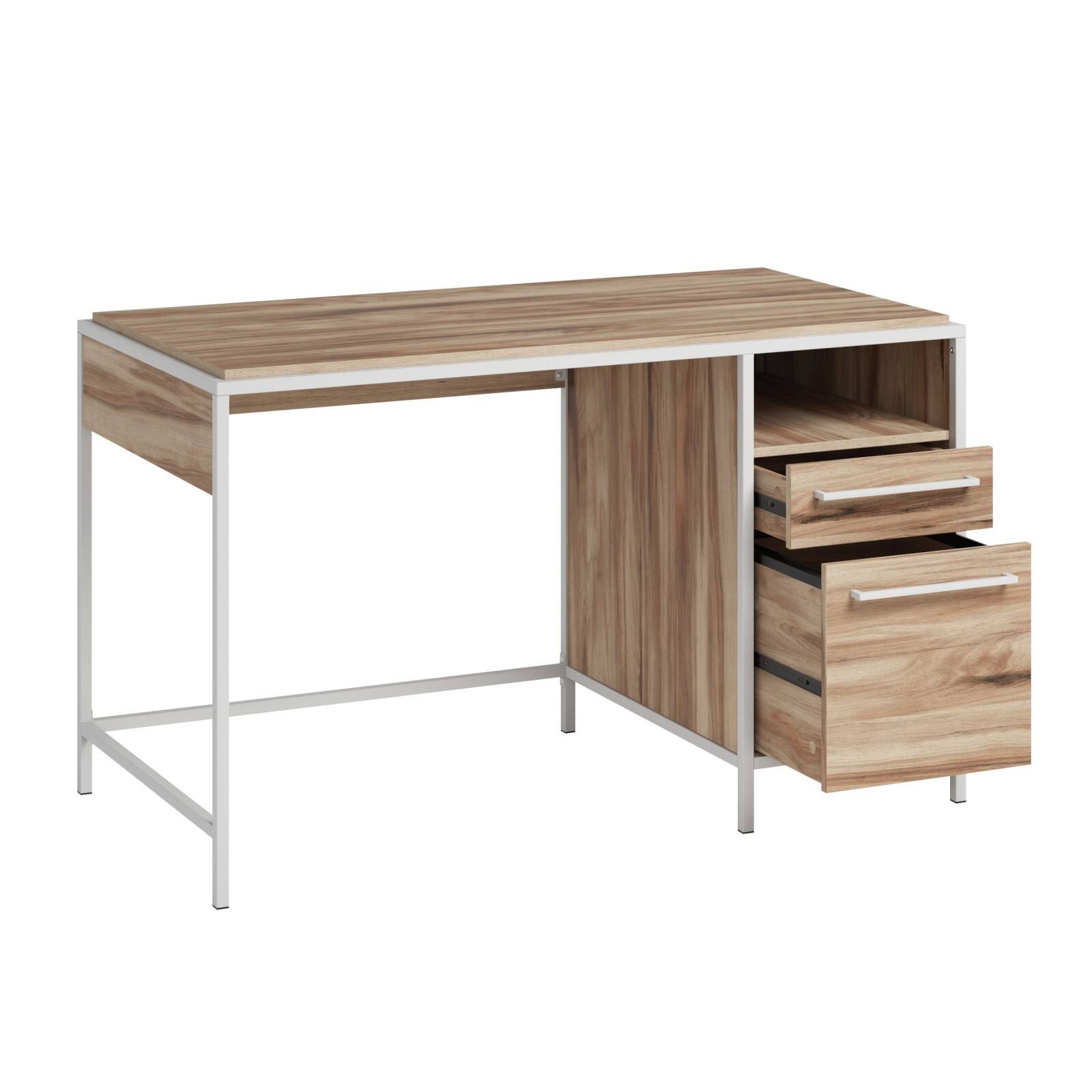 Alt View 8. Glintex - 48.98" Modern Writing Desk with Spacious Tabletop, Storage Drawer and Cubby, Durable Metal Frame, Easy Assembly - Brown.