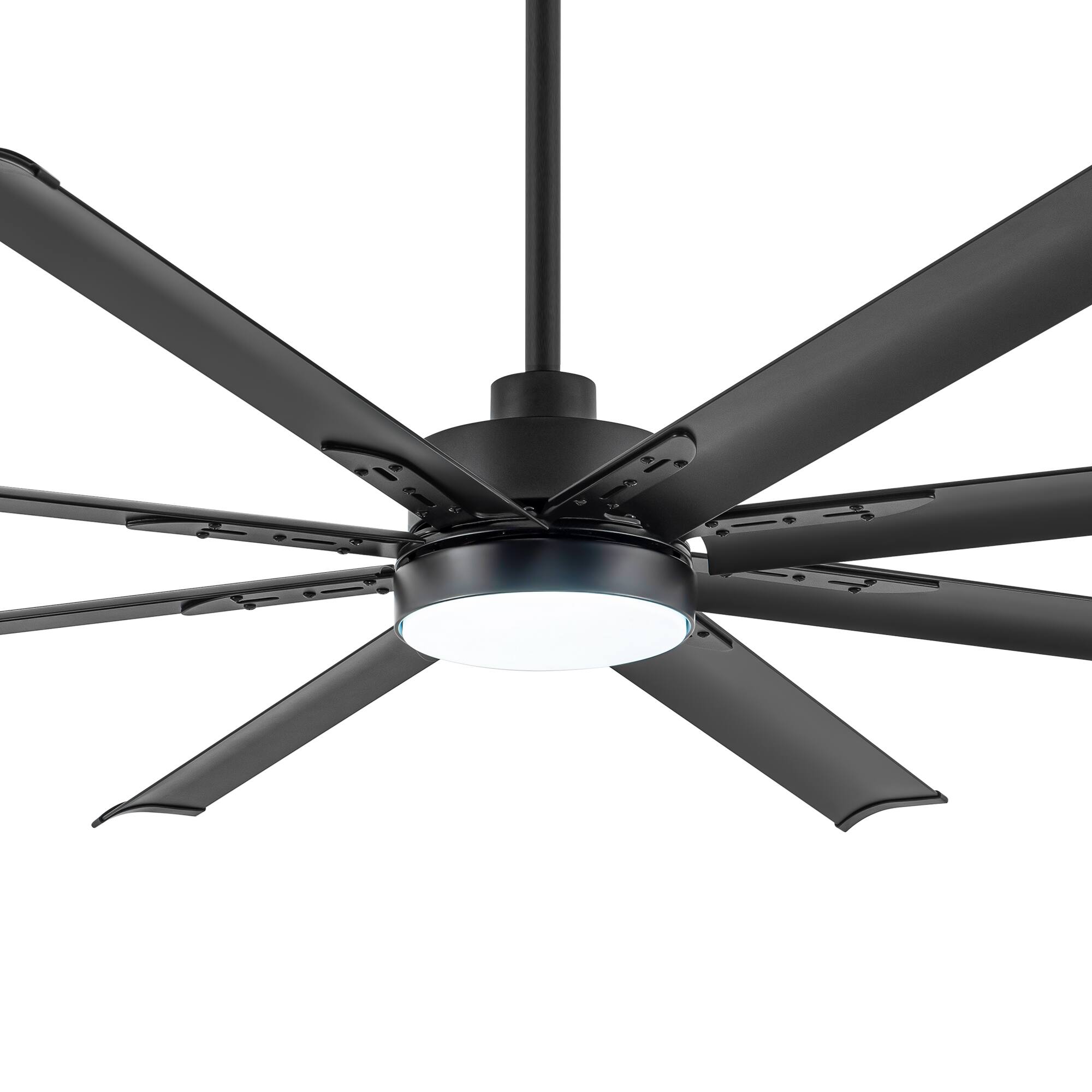 Left. Breezary - 72-In Large Ceiling Fan with 8 Aluminum Blades, DC Motor, 6-Speed Remote with Timer, 2 Downrods, Light/No Light Option - Black (With Light).