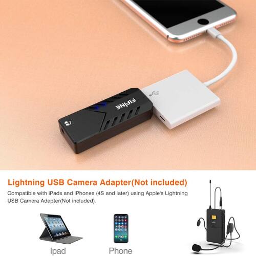 FIFINE Lightning USB Camera Adapter (Not included) Compatible with iPads and iPhones (4S and later) using Apple's Lightning USB Camera Adapter (Not included).