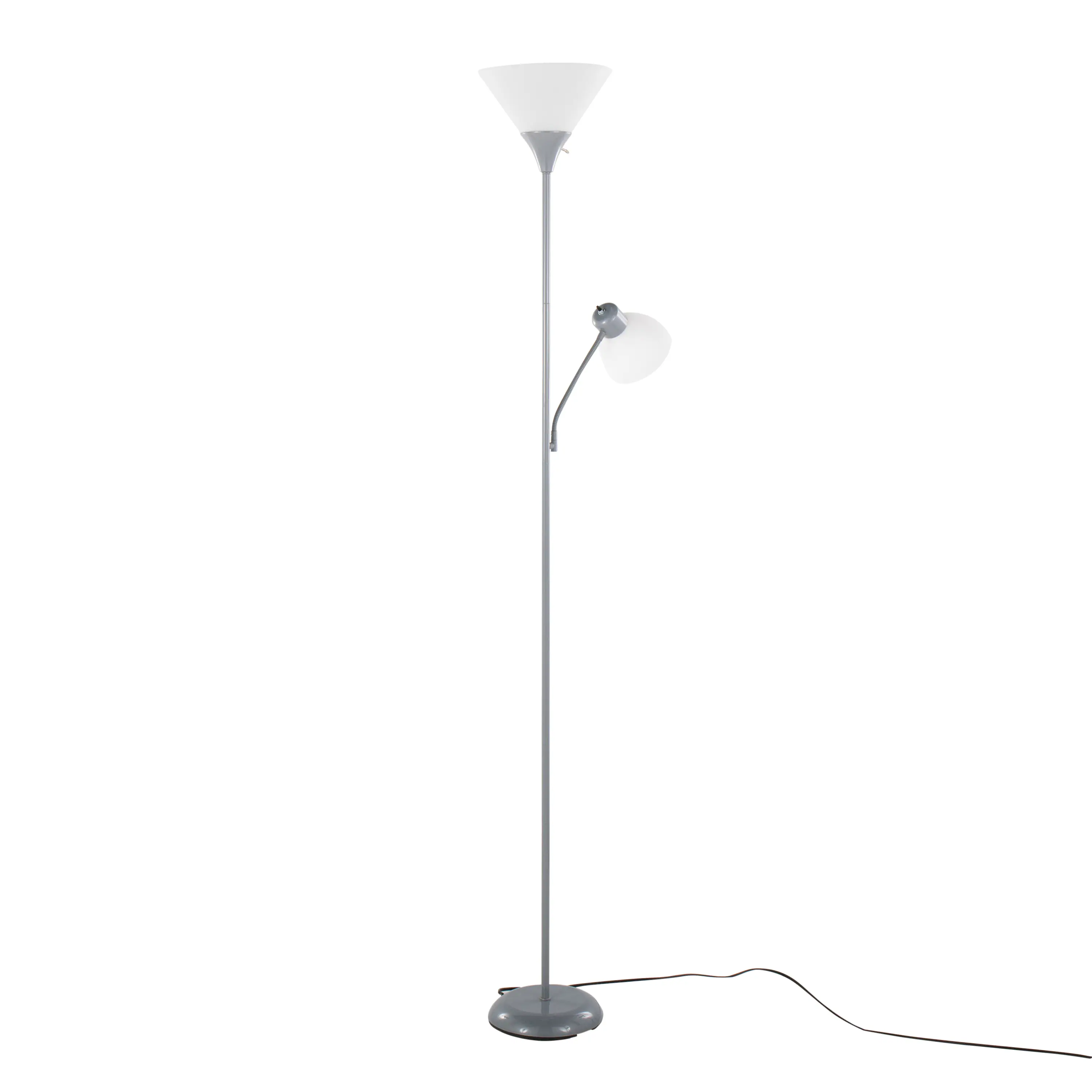 Alt View 3. Loheer - Loheer 72-Inch Tall Silver Metal Standing Lamp with Dual Frosted Shades - White.