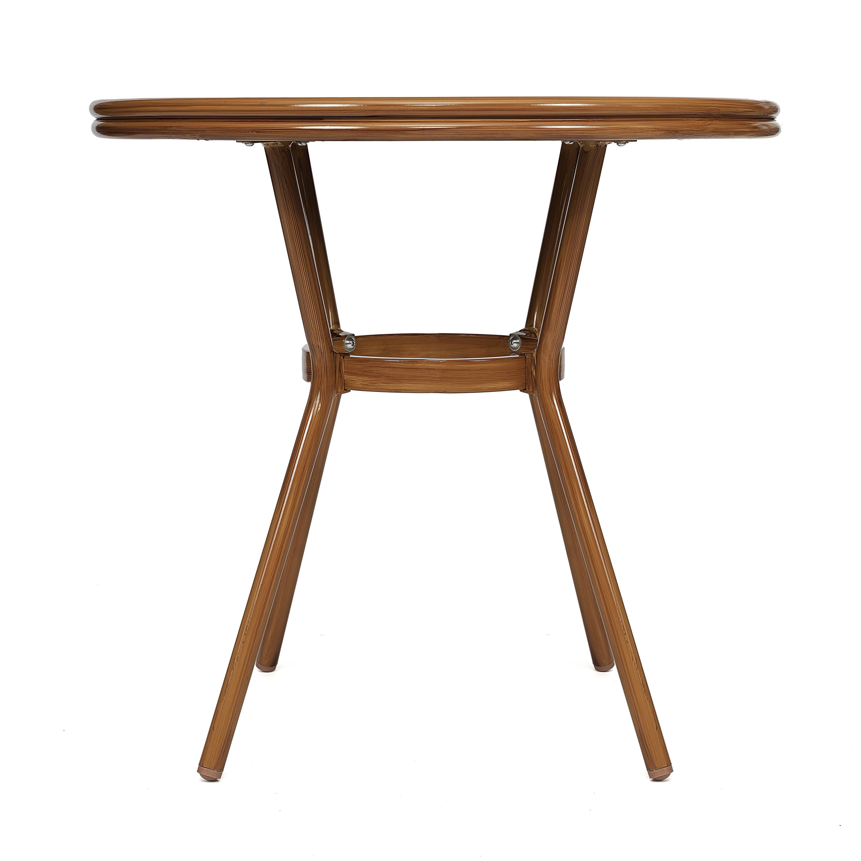 Alt View 6. Emma + Oliver - Colmar Indoor/Outdoor Bistro Style 31.5 in. Table with PE Rattan, Glass Top, and Bamboo Finished Metal Frame - Black & White Rattan/Natural Frame.