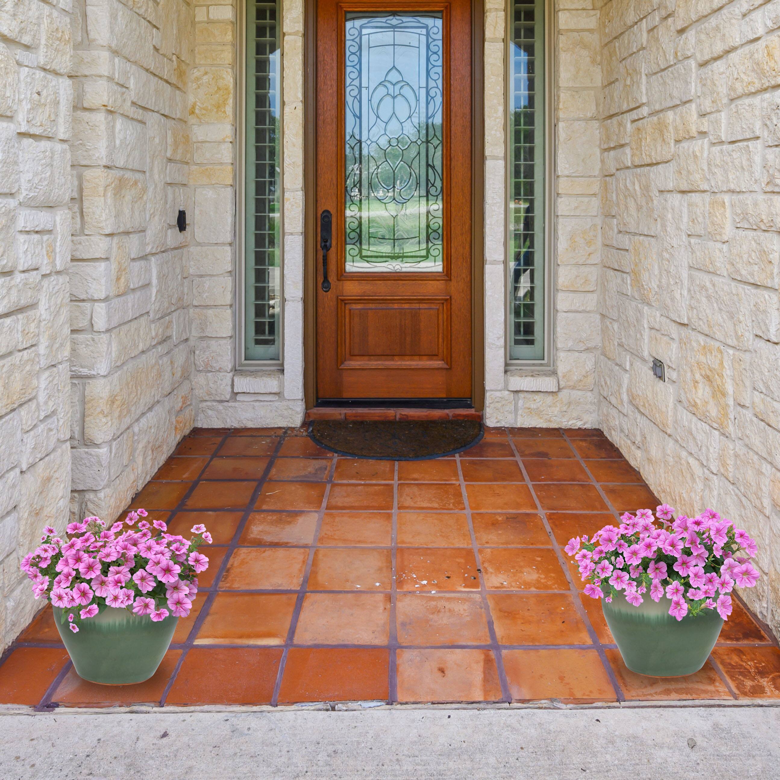 Alt View 7. Sunnydaze - 12 in Chalet Glazed Ceramic Planter - Set of 2 - Seafoam.