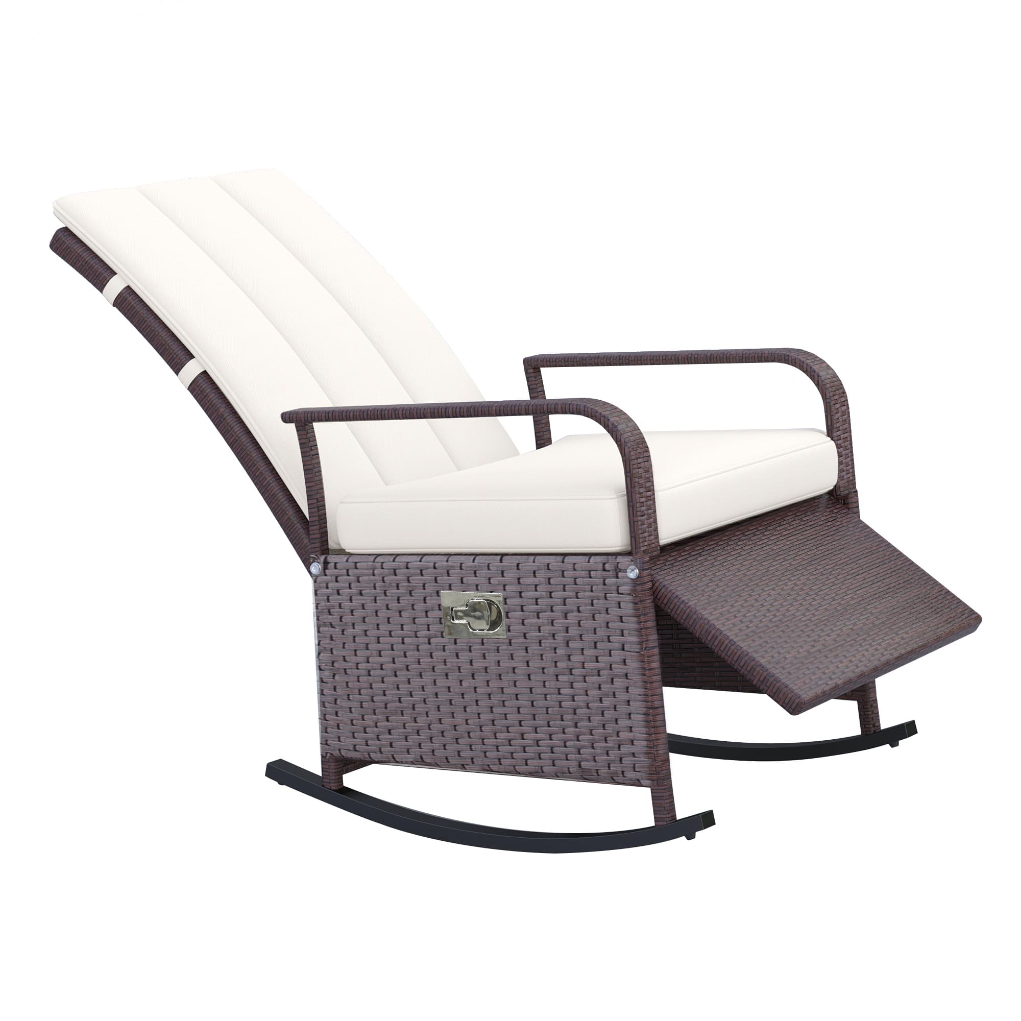 Outsunny - Wicker Outdoor Rocking Chair, Patio Recliner with Adjustment Backrest, PE Rattan Lounge Chair - Mixed Brown/Cream White