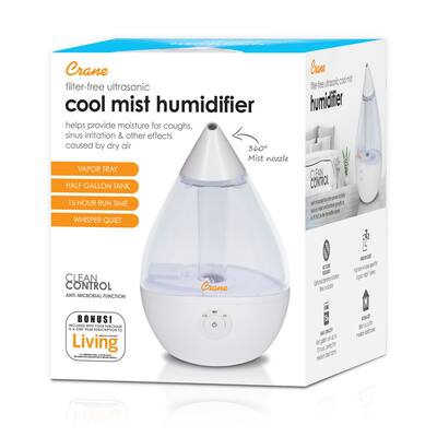 CRANE 0.5 Gal. Droplet Ultrasonic Cool Mist Humidifier Clear