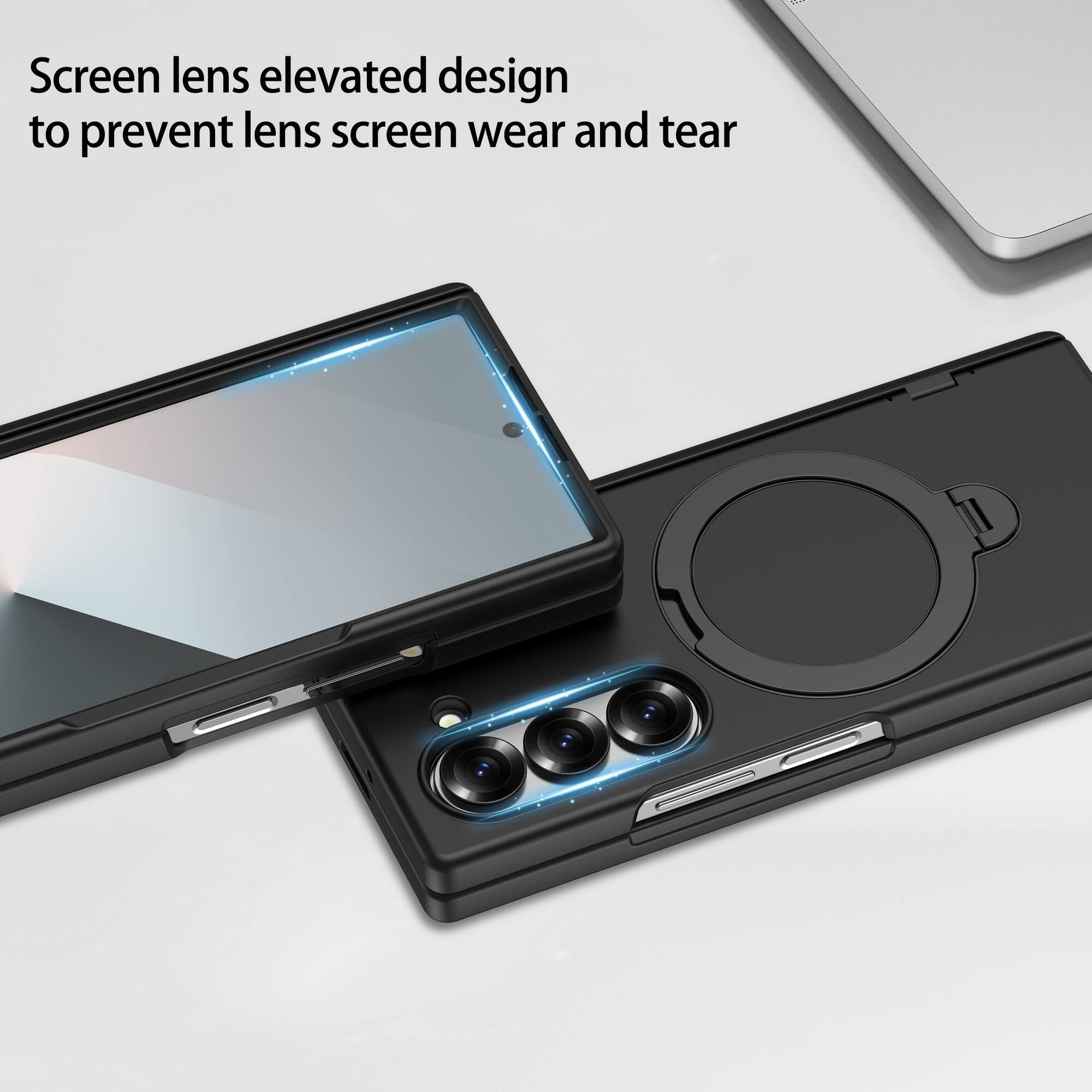 Screen lens elevated design to prevent lens screen wear and tear
