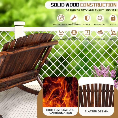 SOLID WOOD CONSTRUCTION  
DESIGN SAFETY AND ENJOY LEISURE  

- LOW SUSTAINABILITY - MAINTENANCE  
- STURDY  
- NEVER FADE  
- SAFETY  

HIGH TEMPERATURE CARBONIZATION  
SLATTED DESIGN