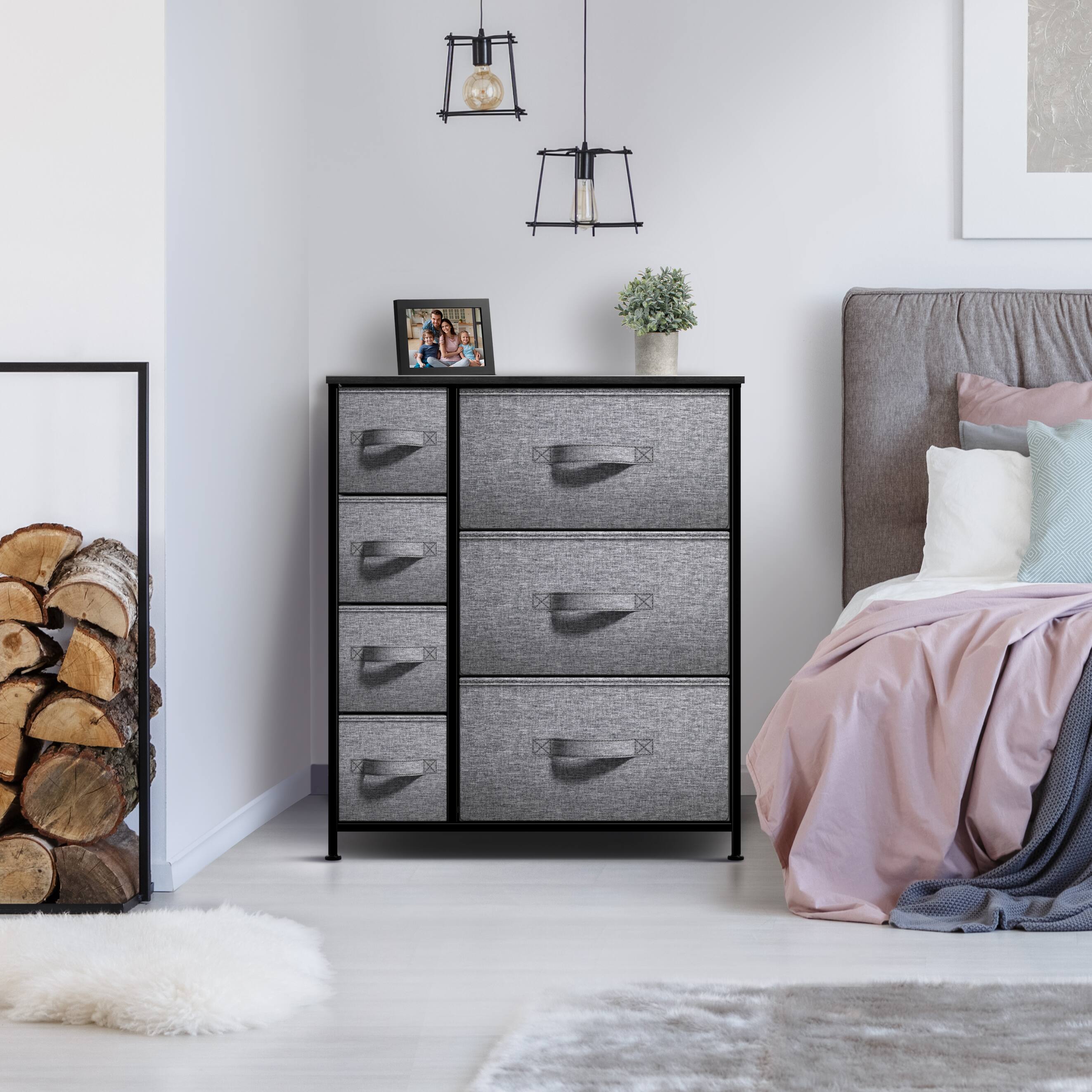 Angle. Sorbus - Sorbus Dresser with 7 Drawers - Storage Chest Organizer with Steel Frame, Wood Top, Handles, Fabric Bins - Black.