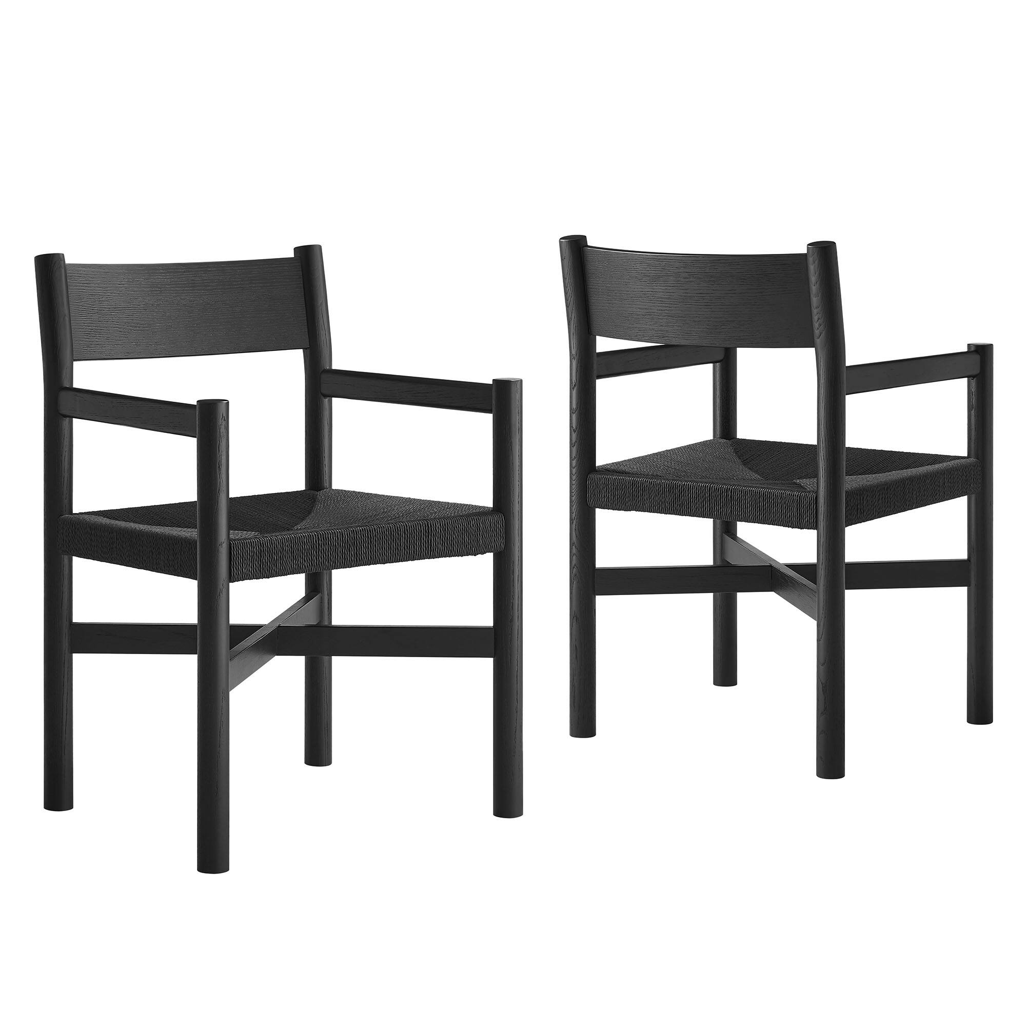Angle. Modway - Alvia Oak Wood Dining Armchairs With Woven Seats Set of 2 by Modway - Black.
