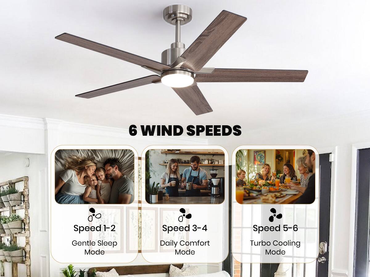 6 WIND SPEEDS

Speed 1-2: Gentle Sleep Mode

Speed 3-4: Daily Comfort Mode

Speed 5-6: Turbo Cooling Mode