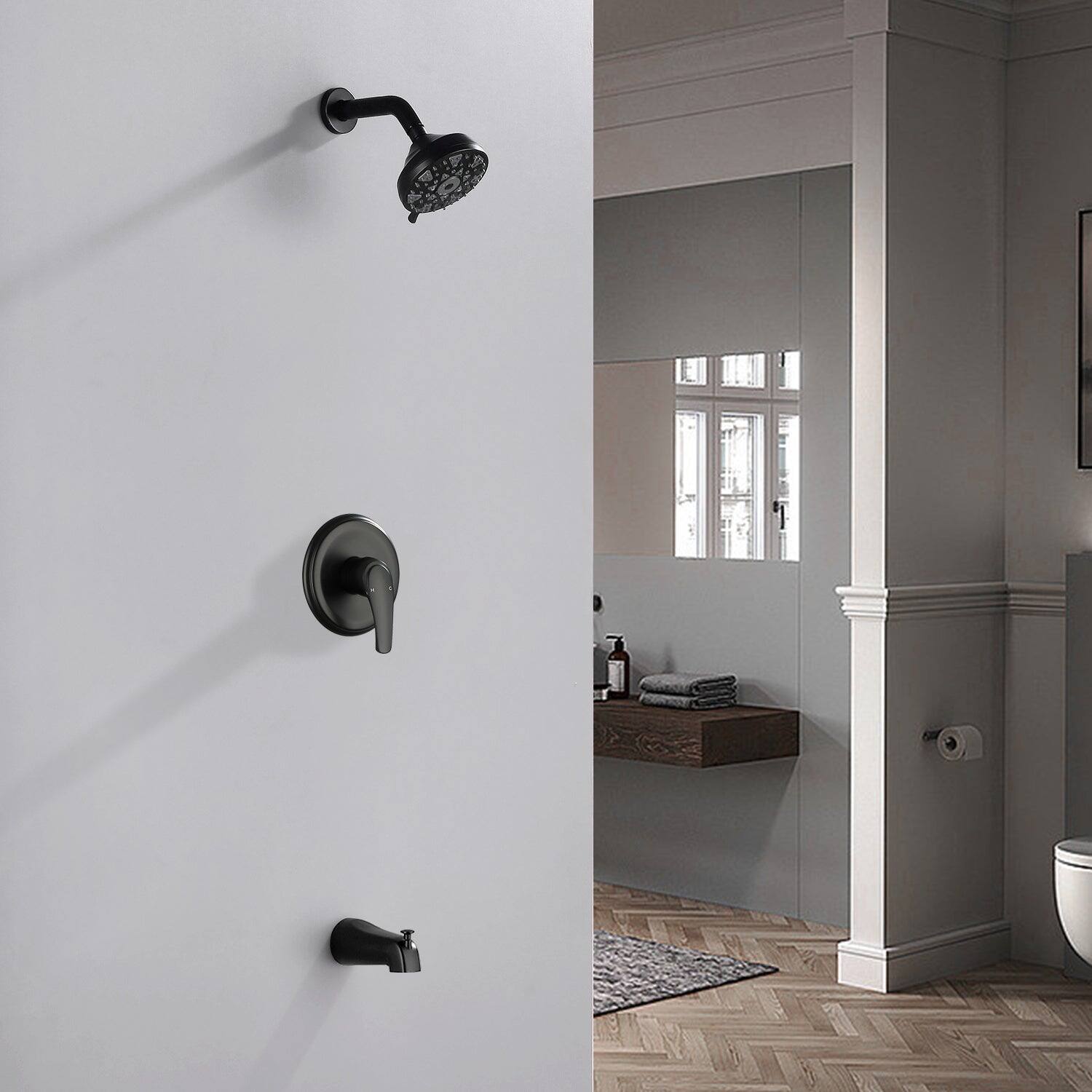Alt View 2. Boyel Living - Matte Black Shower Set with cUPC Pressure Balance Valve 6 Function ABS Shower Head and High Flow Tub Spout - Matte Black.