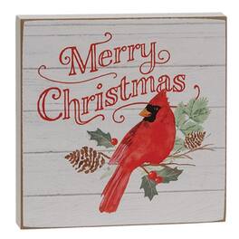 BreeBe - Merry Christmas Cardinal & Holly Square Block Sign - Multicolor