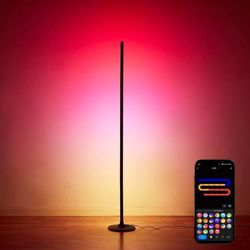 MYZI - LED Floor Lamp Smart Corner Floor Lamp with Remote, Alexa, and App Control, Dimmable with Music Sync - Black