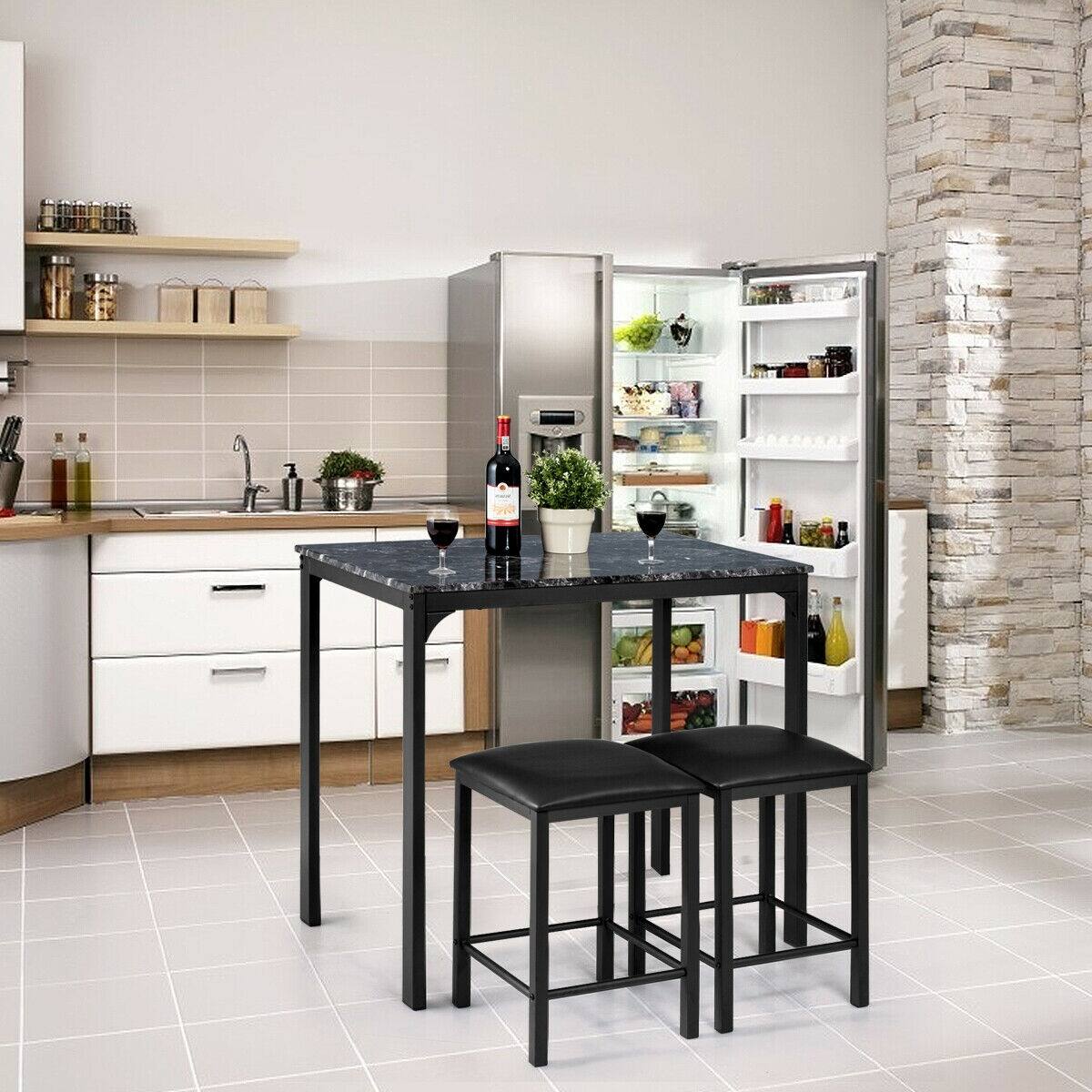 Alt View 1. Ecooso - Compact 3 Piece Dining Set with Faux Marble Tabletop and 2 Chairs for Apartment Kitchen - Black.