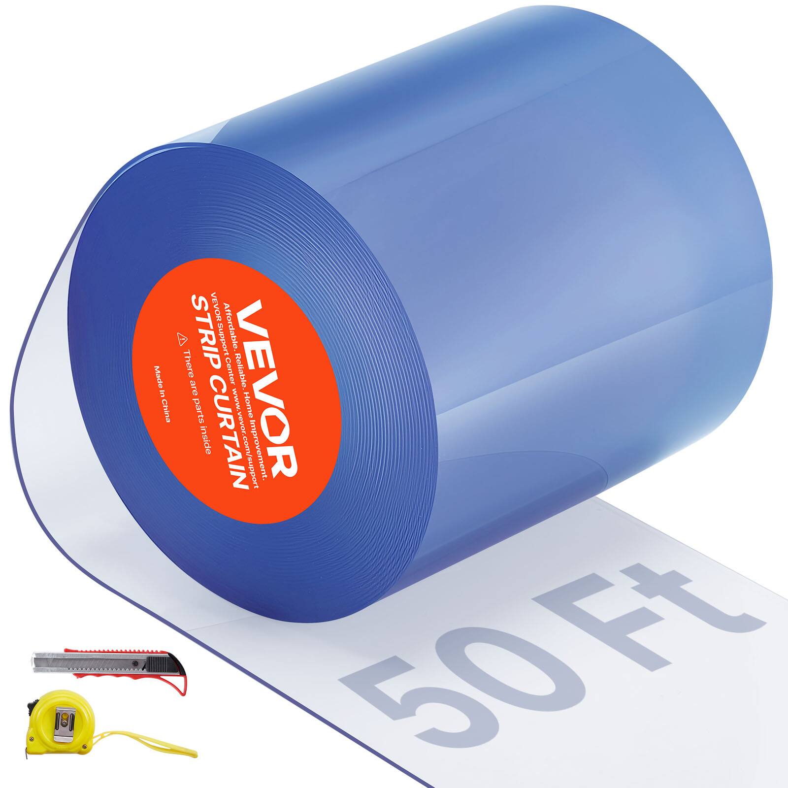 VEVOR - Clear PVC Strip Curtain, 50 ft Length x 8 in Width, Plastic Door Strip Bulk Roll, Walk in Freezer Cooler Curtain Strips - Light blue
