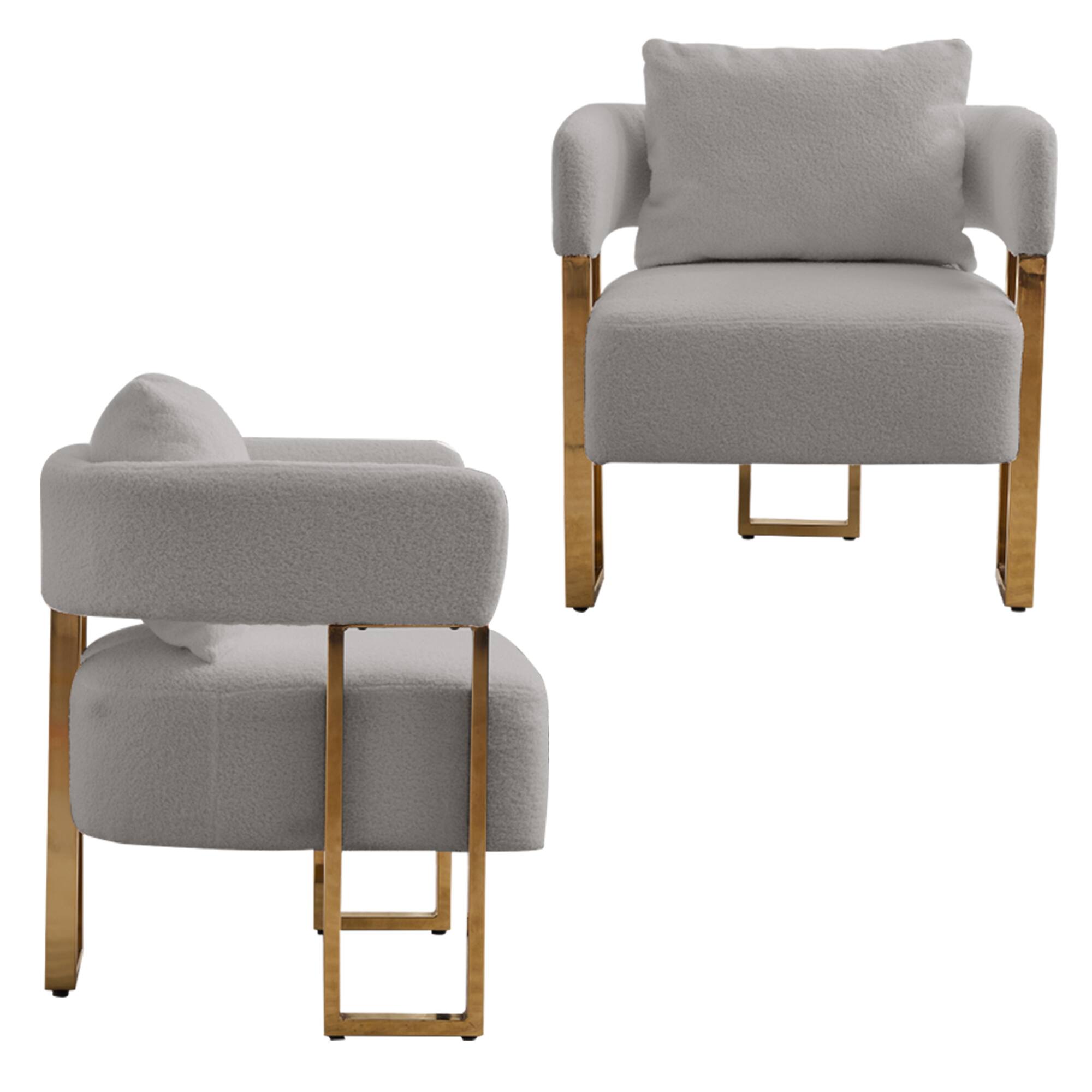 Alt View 4. GOODSILO - Modern Decorative Chair Set with Gold Metal Legs and Plush Upholstery for Living Room and Office - Grey.