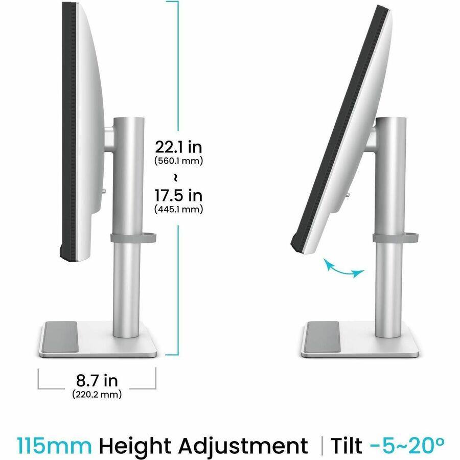 22.1 in (560.1 mm)  
17.5 in (445.1 mm)  
8.7 in (220.2 mm)  
115mm Height Adjustment | Tilt -5~20°