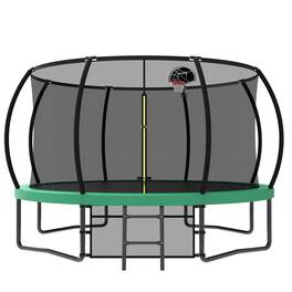 Anysun - 12FT Recreational Trampoline with Safety Enclosure Net & Ladder, Outdoor Recreational Trampolines - Green