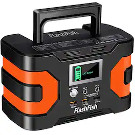 FLASHFISH - EA150 Portable Power Station 166Wh 150W, 45000mAh Solar Generator with 2 AC Outlets, QC USB Ports, Wave Backup Battery (40000 Wh Capacity) - Black/Orange