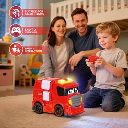 Loheer - Remote Control Fire Truck Toddler RC Car Lights Sounds Emergency Toy Boys Girls Ages 1-3