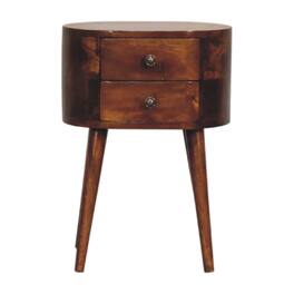Artisan Furniture - Solid Wood Mini Rounded Nightstand Table, 2 Drawers, Nordic Legs, Dark Brown - Chestnut
