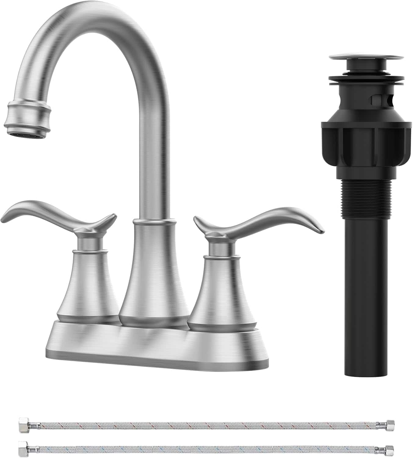 2-Handle Centerset Bathroom Faucet, 4-in Matt Black Vanity Sink Faucet with 360° Swivel Spout