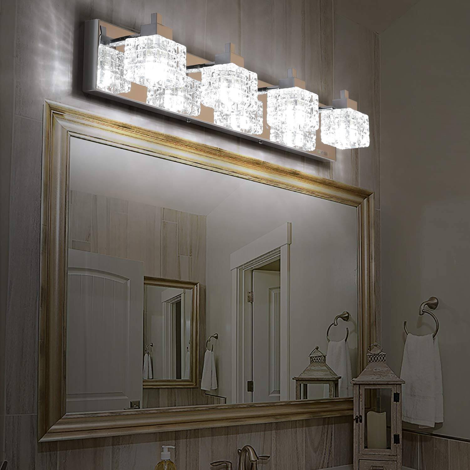 Back. Earthley Blooms - Bathroom Vanity Light Fixtures Crystal Fixture Modern Lights Over Mirror 4 For Bath Room Material: Stainless - Silver-4-Lights.