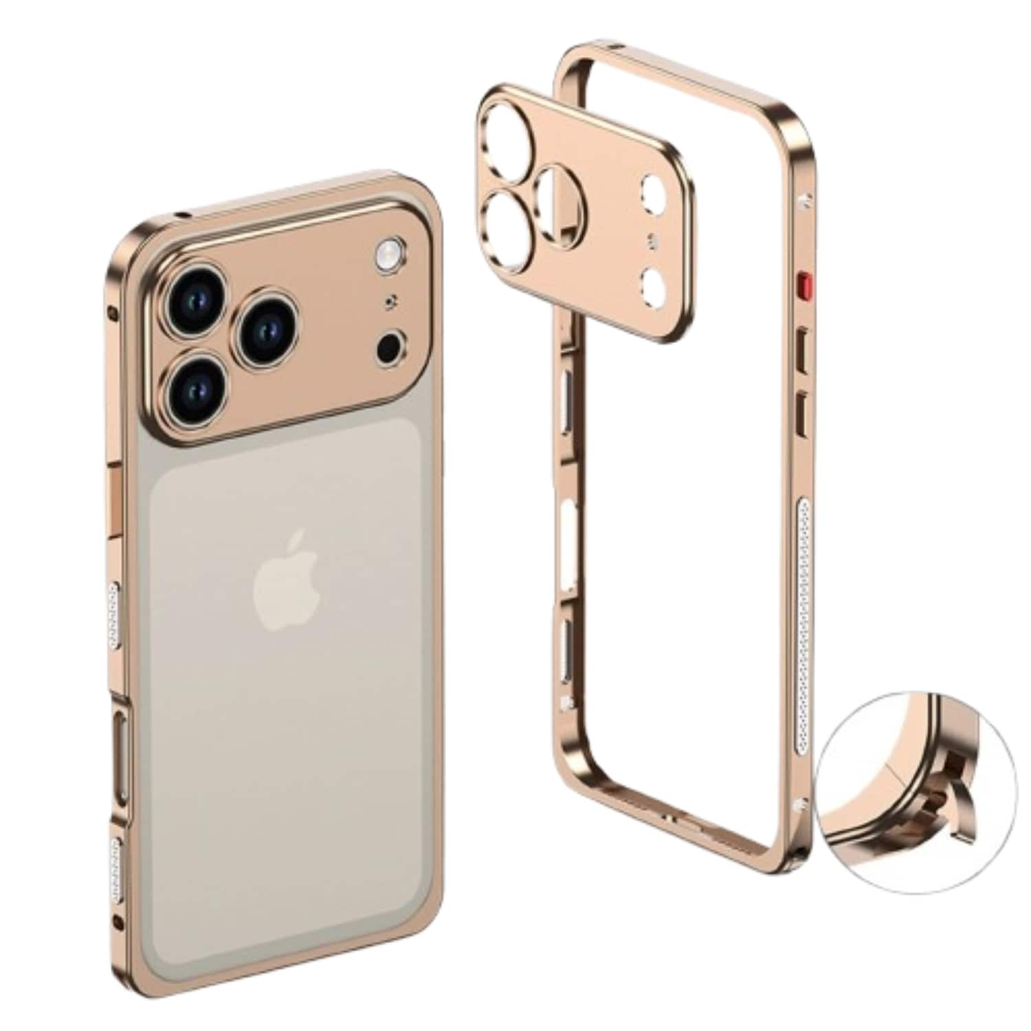 Stock Preferred - iPhone 17 Slim Metal Frame Bumper Case with Built-in Camera Lens Cover - Gold