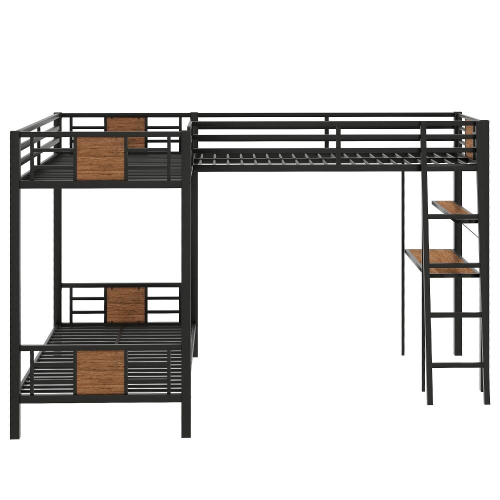 Alt View 7. Loheer - Loheer L-Shaped Twin Over Twin Bunk Bed with Loft Bed Desk and Shelves Black Metal - Black.