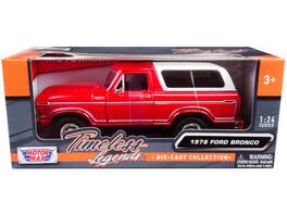 1978 Ford Bronco Custom "Timeless Legends" Series 1/24 Diecast Model Car by Motormax - Red and White