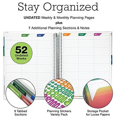 Stay Organized

UNDATED Weekly & Monthly Planning Pages plus 7 Additional Planning Sections & Notes

52 Undated Weeks

MON TUES WED THURS FRI SAT SUN

9 Tabbed Sections

Planning Stickers Variety Pack

Storage Pocket for Loose Papers