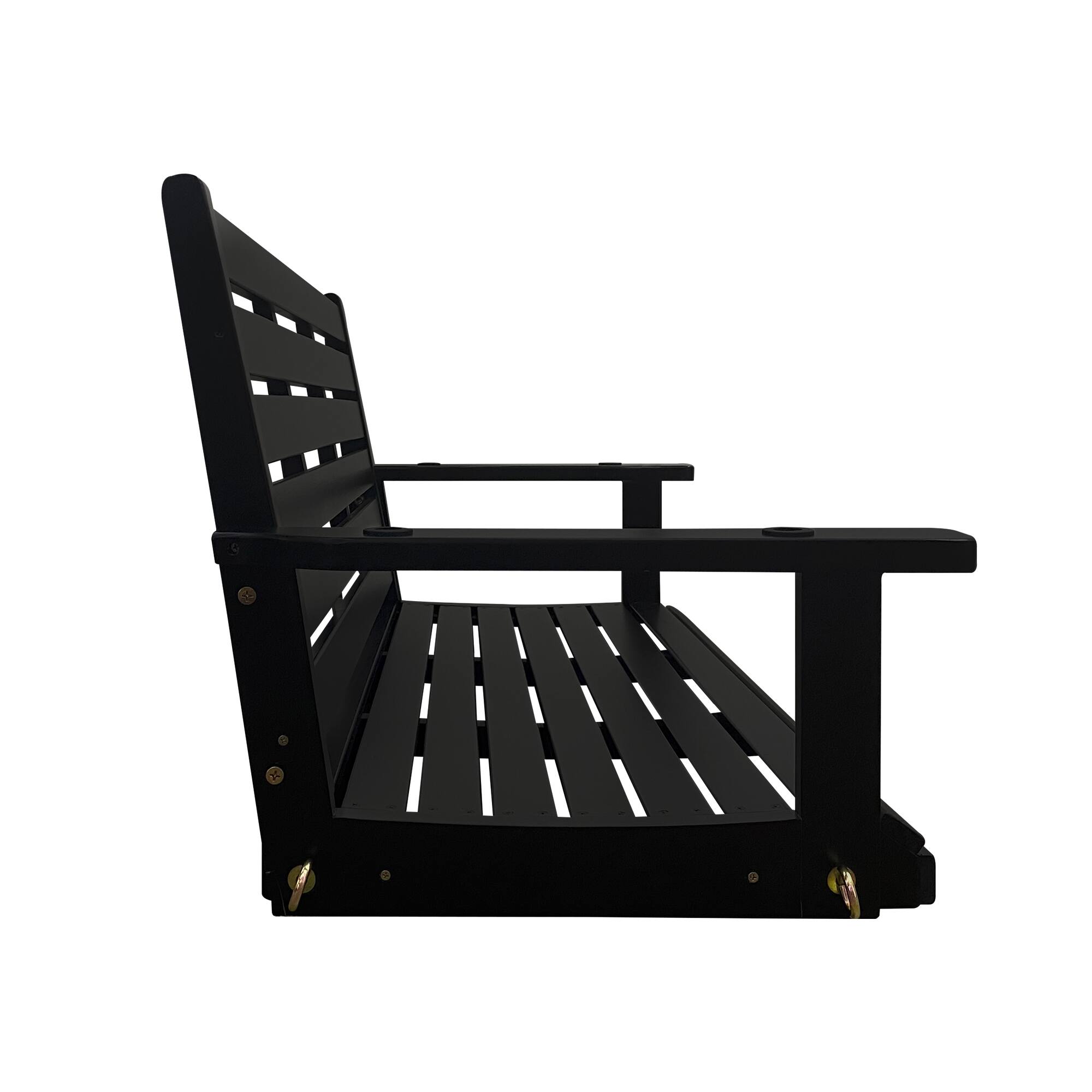 Left. Fortune Candy - Wooden Porch Swing Bench with Hanging Chains & Springs for Outdoor Patio Garden Yard (2-Seater Extra Large) - Black.