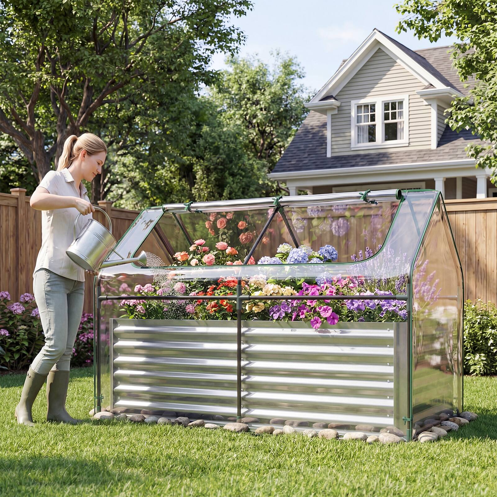 Alt View 3. Gymax - Gymax Galvanized Raised Garden Bed w/ Cover68''x33''x21''Planter Box w/ Mini Greenhouse Sliver & Clear - Silver.